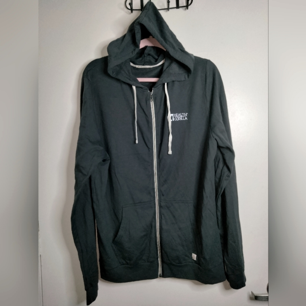 Marine Layer (Size L) Men's Dark Gray Zip-Up Front Drawstring Hoodie (WITH LOGO)